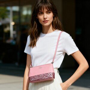 Kate Spade Pink Saffiano Leather & Glitter Crossbody Bag - OS